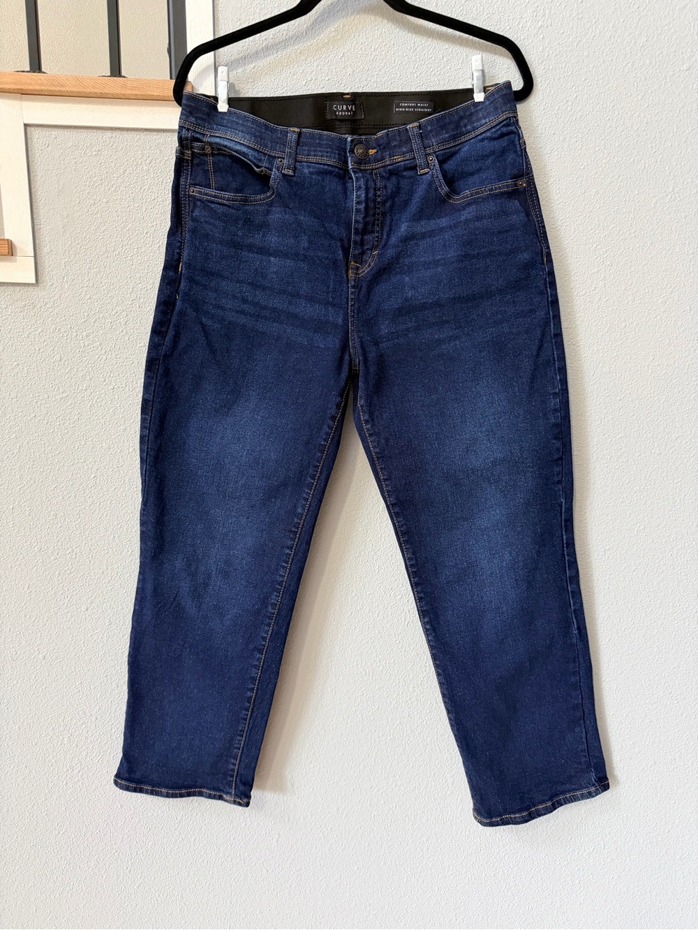 Curve Appeal High Rise Straight Leg Comfort Waist Jeans Dark Wash Size 12